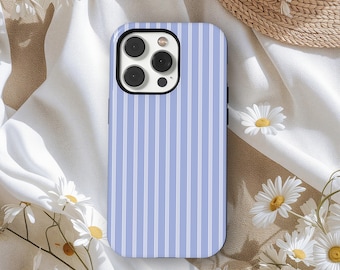 Blue Stripe Phone Case, Preppy Aesthetic Minimalist Vertical Lines Cover, iPhone 17 16 15 14 13 12 11 Pro Max, Samsung S25 S24 S23