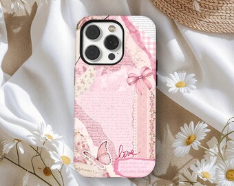 Bows Pink Girly Cute Trendy Aesthetic Cover, Coquette Pink Bow Collage Phone Case, iPhone 17 16 15 14 13 12 11, Samsung S25