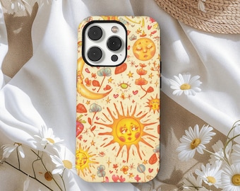 Celestial Spring Phone Case, Boho Sun Moon Phone Case, Vintage Astrology Celestial Aesthetic, iPhone 17 16 15 14 13 12 11, Samsung S25 S24
