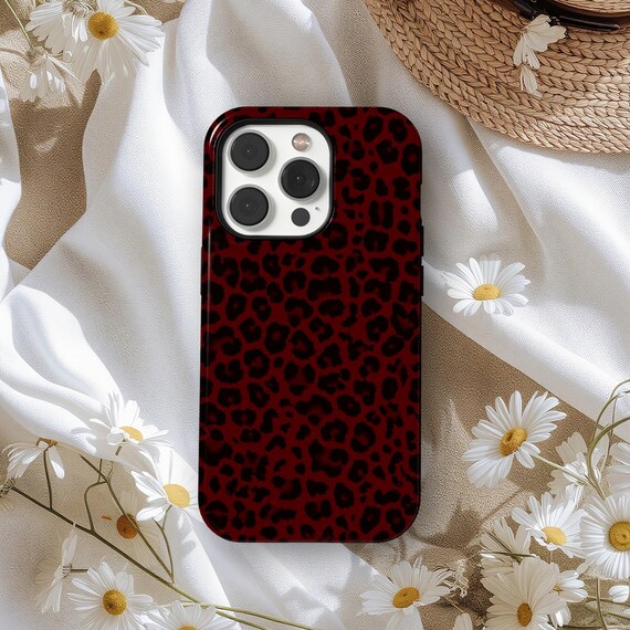 Burgundy Cheetah Phone Case Preppy Leopard Print Cover, Animal Print Protective Cover, iPhone 17 16 15 14 13 12 11 Pro Max, Samsung S25 S24