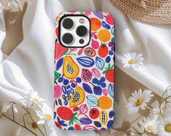 Slim Summer Fruit Cute Phone Cases, Tropical Fruit and Floral iPhone Case with Colorful Summer Design, iPhone 17 16 15 14 13 12, Samsung S25