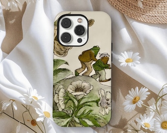 Funda para teléfono con diseño de rana y sapo, con ilustración vintage de rana, estética botánica retro, para iPhone 17, 16, 15, 14, 13 y 12, Samsung S25 y S24.