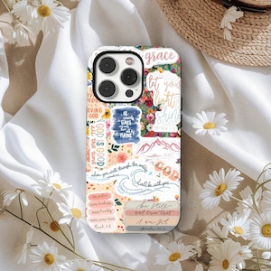 Christian Case, Cute Jesus Bible Verse Cover, Floral Faith Sticker Art Design, Inspirational Scripture Protective Case, iPhone 17 16 15 14 13 12 11Pro Max, Samsung S25