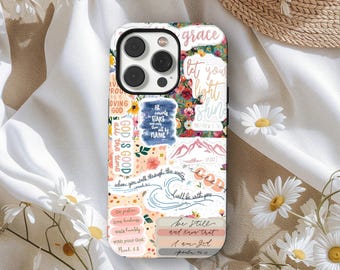 Christian Case, Cute Jesus Bible Verse Cover, Floral Faith Sticker Art Design, iPhone 17 16 15 14 13 12 11Pro Max, Samsung S25 S24 S23