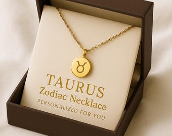 Taurus Zodiac Necklace: 14k Gold Stainless Steel Astrology Pendant