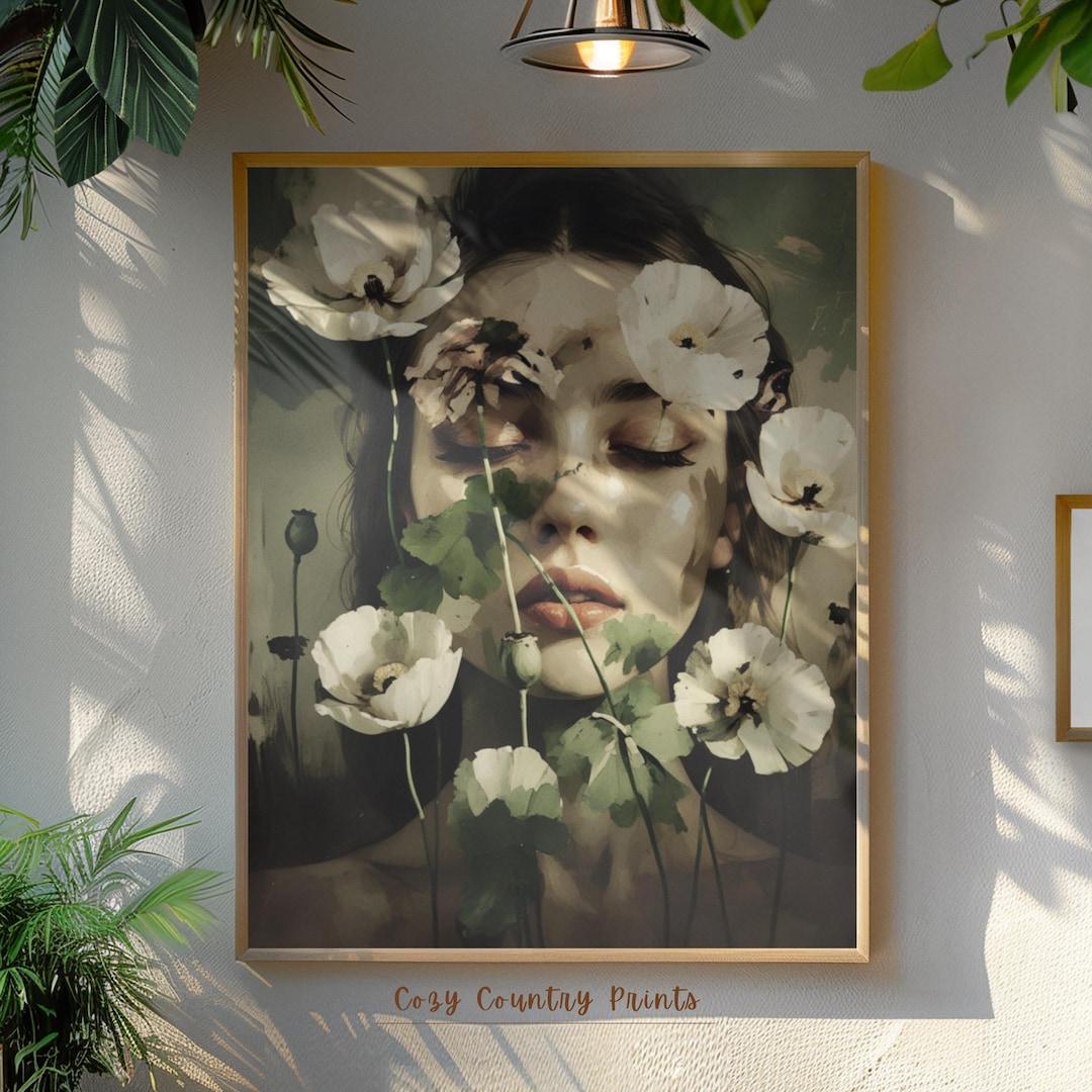 Ethereal Woman With Flowers Portrait | Soft Feminine Aesthetic Print