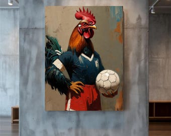 France Rooster Soccer Art. Vintage Football Poster, French Heritage Wall Art, World Cup 2026 Decor, Retro Sports Canvas Print