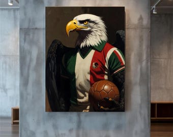 Mexico Eagle Soccer Art. Vintage Football Poster, Mexican Heritage Wall Art, World Cup 2026 Decor, Retro Sports Canvas Print