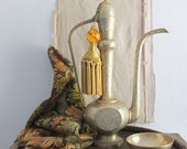 Tall 18 Inch Middle Eastern Etched Brass Coffee Pot