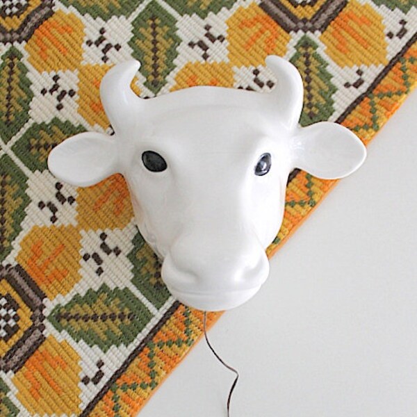 Large Ceramic Cow Head Hook/String Holder, Wall Mount Cow Head, Farmhouse Decor