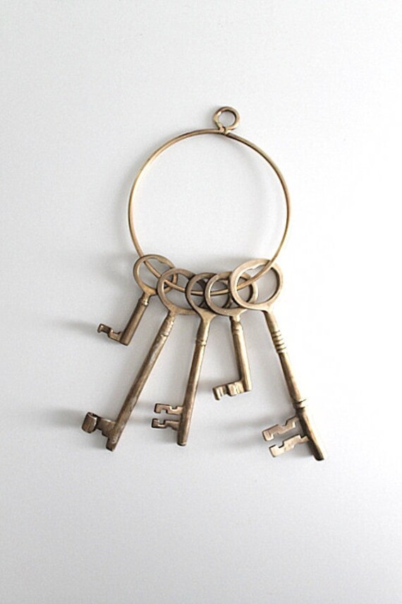 Oversized Brass Skeleton Keys On A Ring Decorative Hanging Etsy