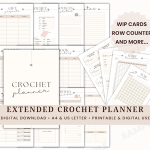 Planificador de crochet extendido: PDF imprimible y digital con seguimiento de proyectos, registro de hábitos y contador de vueltas (A4 + Carta EE. UU.)