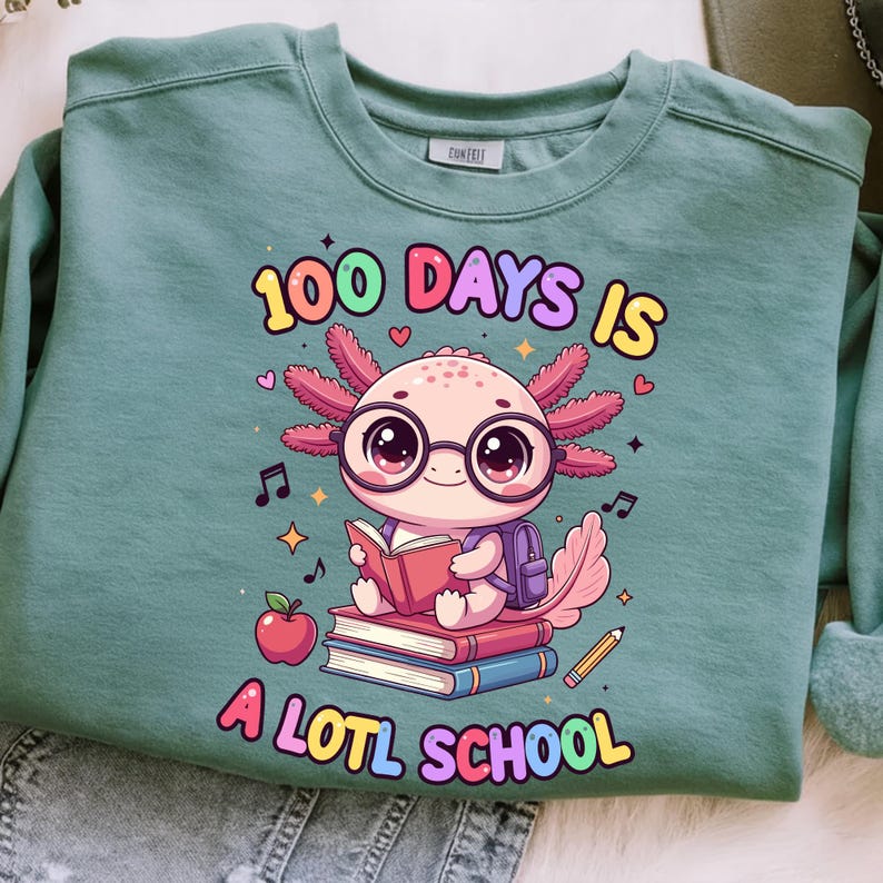 100 Days is A Lotl School PNG SVG, Cute Axolotl 100th Day Shirt, Funny ...