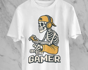 Skeleton Gamer SVG PNG: Funny Halloween Video Game Clipart