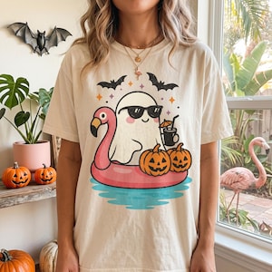 Summerween Ghost PNG SVG: Flamingo Float Halloween Design