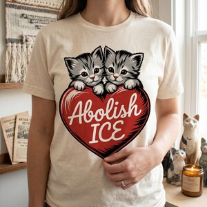 Abolir ICE PNG SVG, Diseño de San Valentín con un lindo gato, Camiseta de activismo político, Gráfico divertido de gato con corazón, Archivo de corte por sublimación
