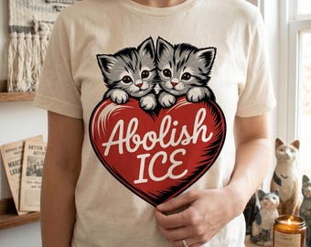 Abolish ICE PNG SVG, Cute Cat Valentine Design, Political Activism Shirt, Funny Heart Cat Graphic, Sublimation Cut File
