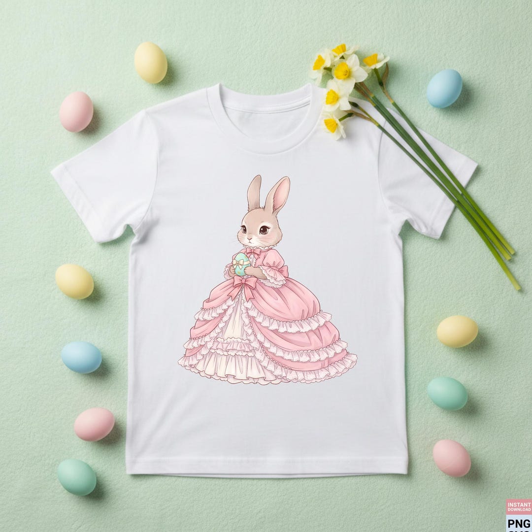 Coquette Easter Bunny PNG, Pink Dress Rabbit Graphic, Cute Floral Bunny ...