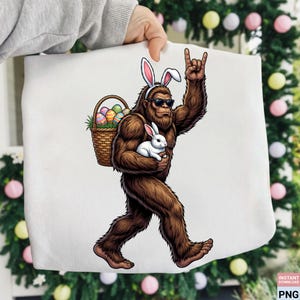 Easter Bigfoot PNG, Funny Sasquatch Easter Bunny Sublimation, Bigfoot Rock Sign Easter Basket Shirt Design, Instant Download PNG