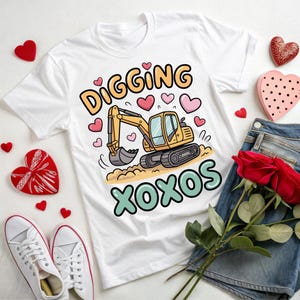 SVG PNG de San Valentín para niño, diseño de camiseta de excavadora de San Valentín, excavación XOXOS, construcción, amor, sublimación para niños de San Valentín