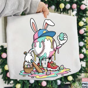Easter Baseball Drip PNG SVG, Bunny Ears Baseball Character Shirt, Easter Baseball Boys Men PNG, Spring Baseball Svg