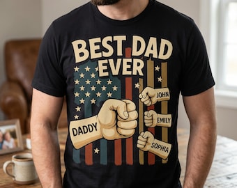 Best Dad Ever Fist Bump With Kids Names American Flag PNG SVG, Father's Day Gift For Dad From Kids, Daddy Custom Digital Download Art
