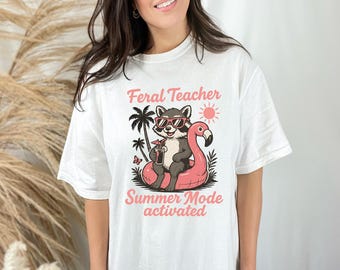 Lustiger Lehrer Sommer Waschbär Flamingo SVG PNG, End der Schule Geschenk