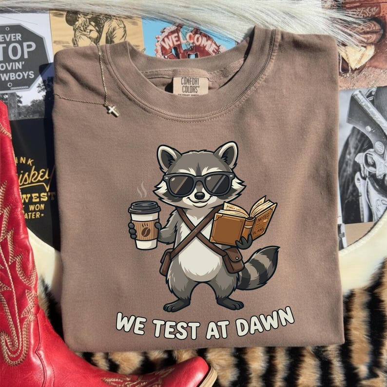 We Test at Dawn SVG PNG, Funny Teacher Raccoon Coffee Shirt, Testing ...