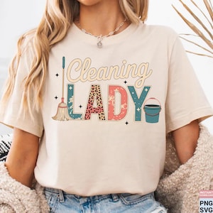 Retro Leopard Print Cleaning Lady Design: Sublimation Clipart (SVG, PNG)