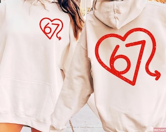 Corazón de San Valentín 67 PNG, Meme 67 SVG, Diseño de cumpleaños número 67, San Valentín divertido 67, Sublimación de números de amor