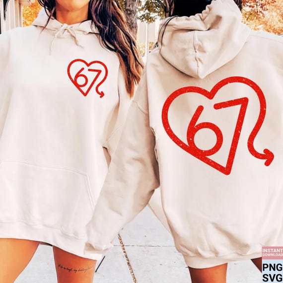 67 Valentine Heart PNG, 67 Meme SVG, 67th Birthday Design, Funny Valentine 67, Love Number Sublimation