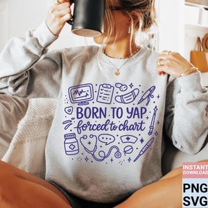 Funny Nurse PNG SVG, Retro "Born to Yap", Design (Digital File)