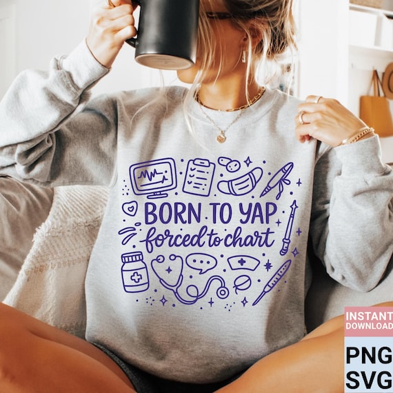 Funny Nurse PNG SVG, Retro "Born to Yap", Design (Digital File)