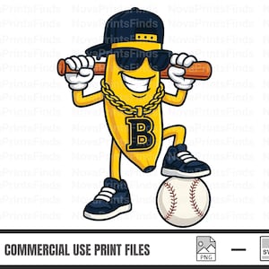 Gangsta Banana Baseball SVG: Funny Clipart for Kids Shirts (Digital Download)