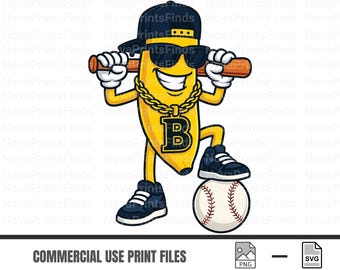 Gangsta Banana Baseball SVG: Funny Clipart for Kids Shirts (Digital Download)