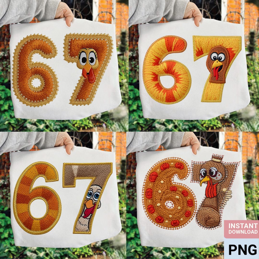 Thanksgiving Turkey 67 Png, Fall Embroidery Style, Number Bundle Design ...