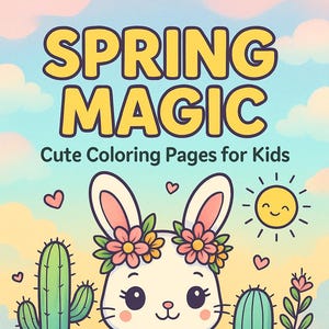 Spring Magic: Cute Coloring Pages for Kids | Adorable Springtime Coloring Fun | Digital Download Printable Coloring Book