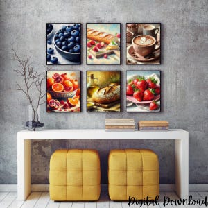 Küchenschönheiten | Bold Impasto Food Wandkunst-Set | Digitales Obst & Kaffee Poster | Stillleben druckbare Dekoration für die Küche