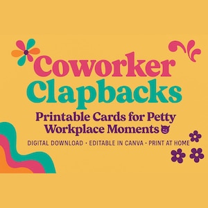 Clapbacks pour un collègue | Cartes imprimables amusantes pour le travail Drame | Notes de bureau passives et agressives | Toile modifiable | Téléchargement instantané