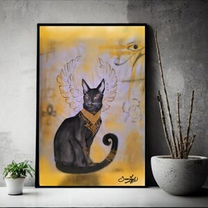 Black Anubis Cat - Egyptian God Illustration with Golden Details /Download art
