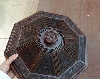 Handmade Wooden Octagon Snack Box with Lid – Rustic Nut Candy Organizer for Dry Fruits & Snacks Storage