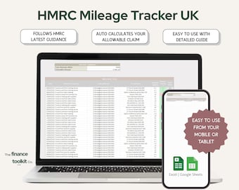 HMRC Mileage Tracker UK: Mobile-Friendly Mileage Log Spreadsheet (Instant Download)