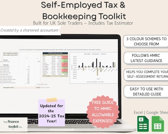 Self Assessment Bookkeeping Spreadsheet UK | Tax Estimator + Income & Expense Tracker | Sole Trader or Landlord HMRC Toolkit for Tax Return