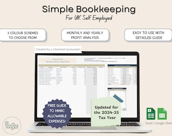UK Self-Employed Bookkeeping Spreadsheet: HMRC Sole Trader Accounts Tracker (Excel  or Google Sheets) for Tax Return