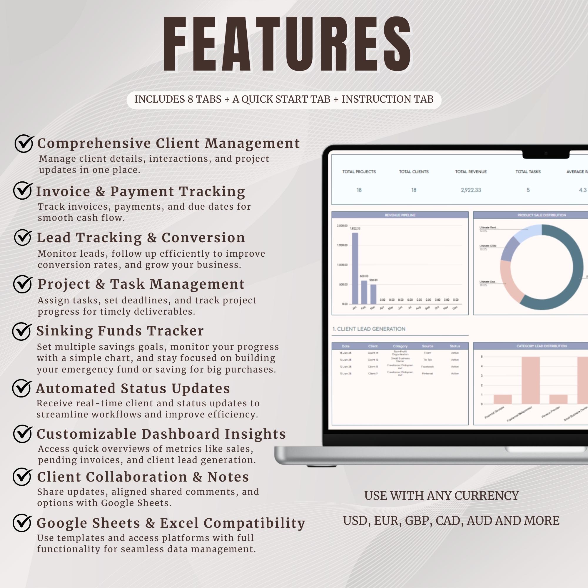 CRM Template Spreadsheet: Google Sheets Client & Customer List Tracker ...