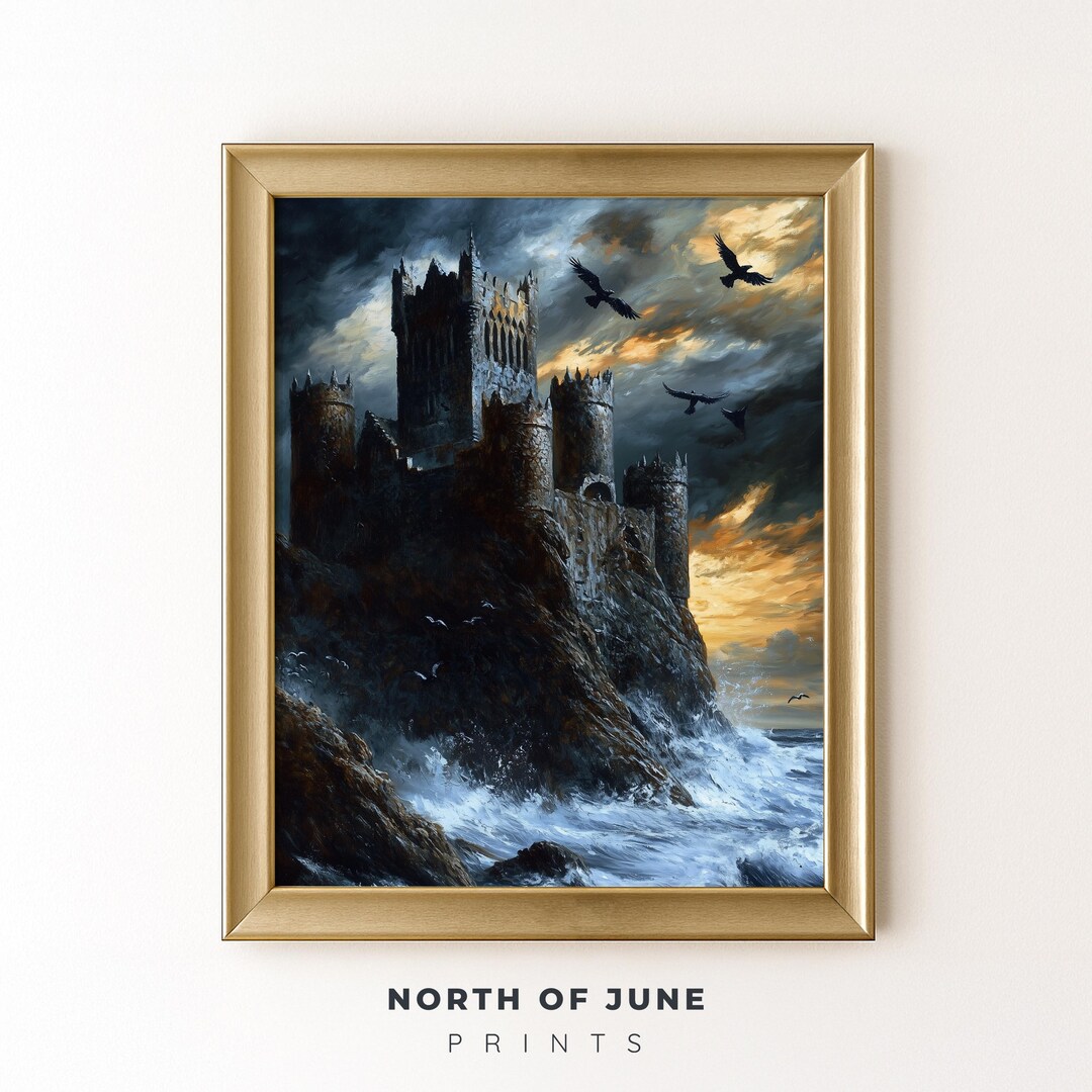 Gothic Castle Stormy Sea Art Print – Dark Fantasy Wall Decor (digital ...