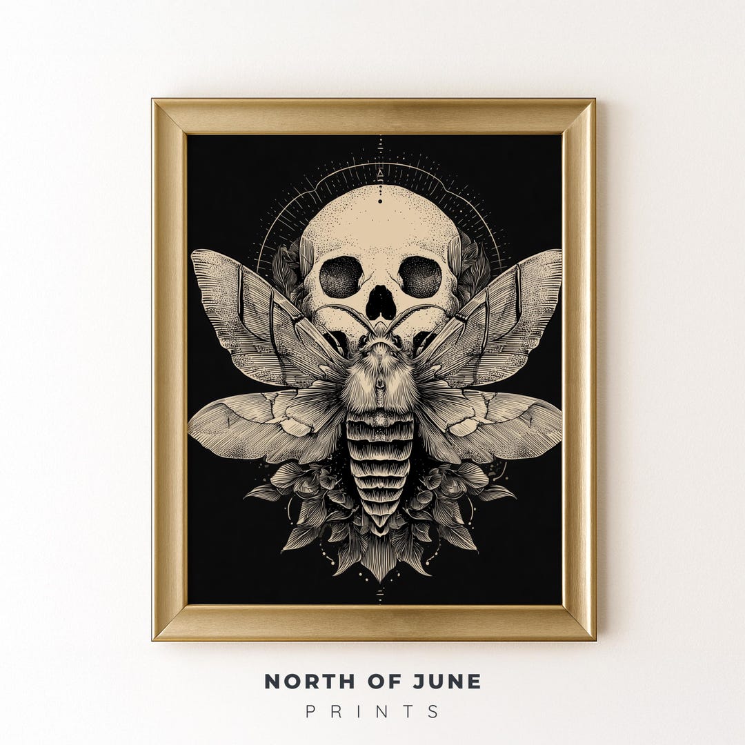 Skull and Moth Art Print – Gothic Tattoo Style (digital Download) - Etsy