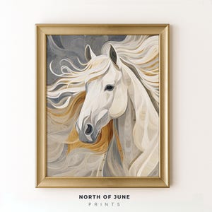 Majestic White Horse Art Print – Vintage Equine Painting (Digital Download)