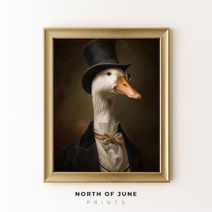 Noble Goose Portrait - Anthropomorphic Art, Top-Hat Goose in Vintage Style, Whimsical Animal Wall Decor, Printable Art Download 50
