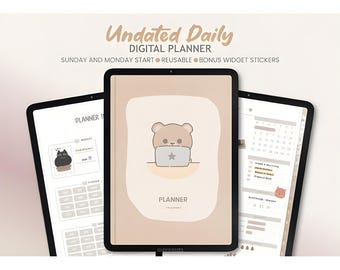 Undated Daily Digital Planner, Hyperlinked iPad Planner for GoodNotes and Notability, Digital Journal with Stickers